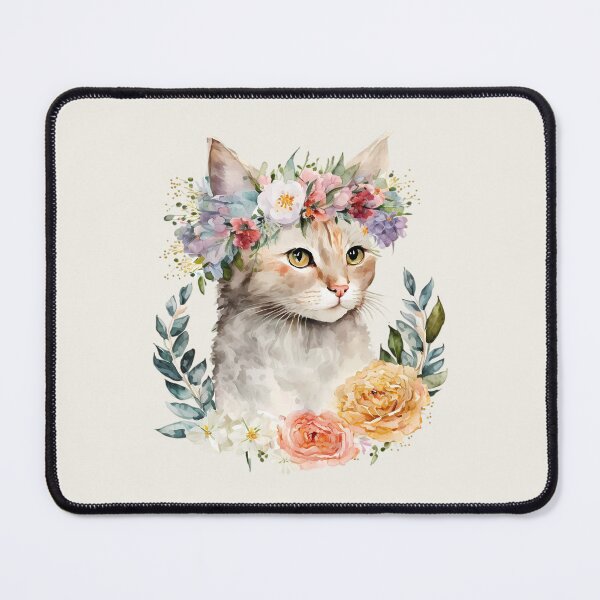 Item preview, Watercolor Cat with Flower Crown designed and sold by FloreDreamStudio.