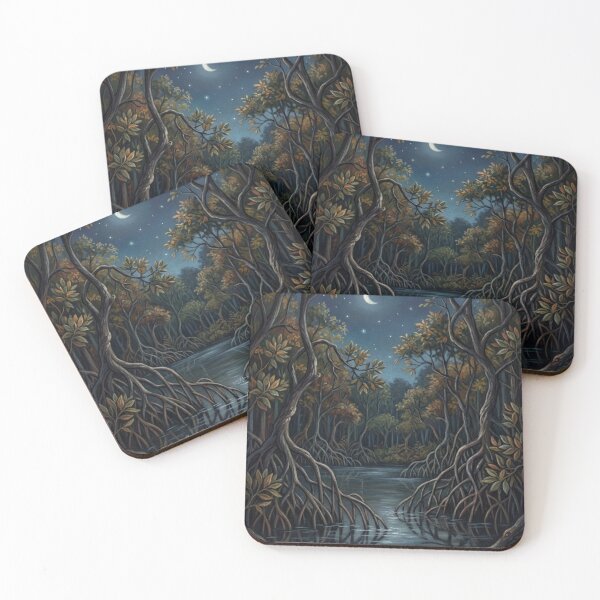 Item preview, MAGICAL MANGROVE FOREST UNDER THE CRESCENT MOON AND STARS MYSTICAL ART designed and sold by Curiosiart.
