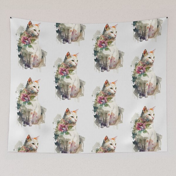 Item preview, Botanical White Cat Illustration designed and sold by FloreDreamStudio.