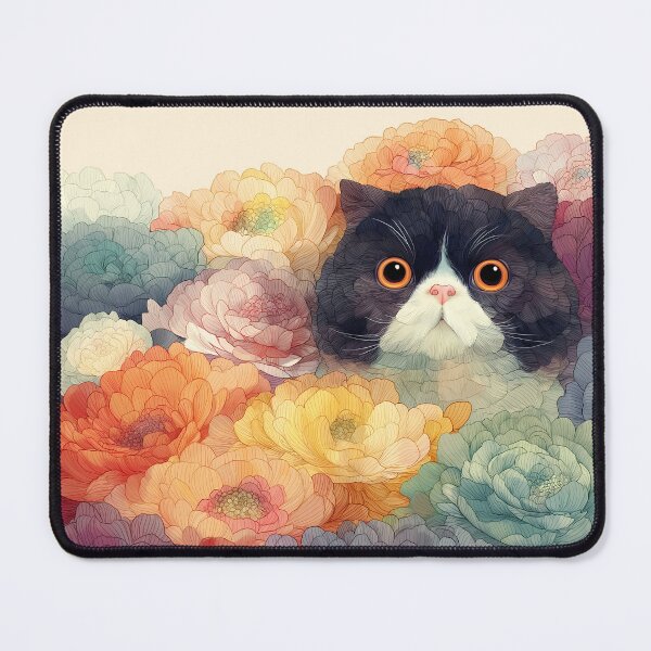 Item preview, Black and White Cat in a Sea of Flowers designed and sold by FloreDreamStudio.