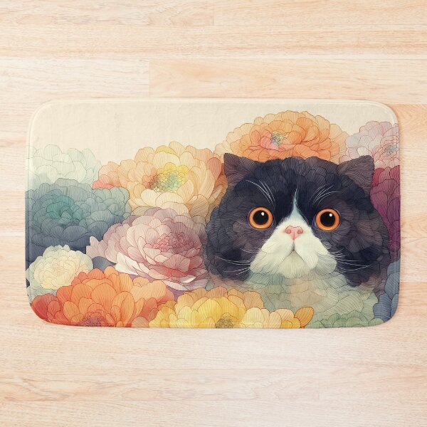 Item preview, Black and White Cat in a Sea of Flowers designed and sold by FloreDreamStudio.