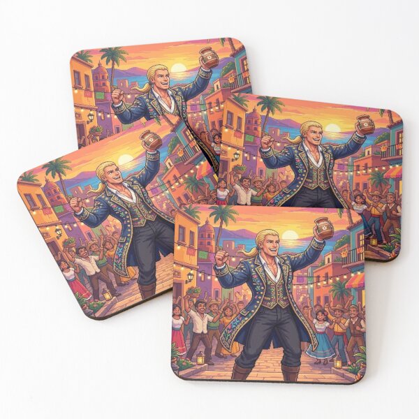 Item preview, PIXEL ART PARTY AT SUNSET WITH HERO CELEBRATING IN PICTURESQUE VILLAGE designed and sold by Curiosiart.