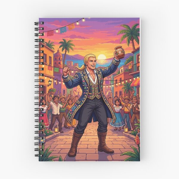 Item preview, PIXEL ART PARTY AT SUNSET WITH HERO CELEBRATING IN PICTURESQUE VILLAGE designed and sold by Curiosiart.