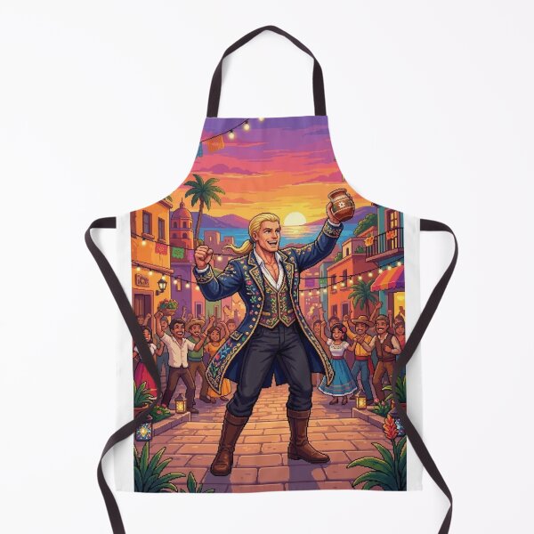 Item preview, PIXEL ART PARTY AT SUNSET WITH HERO CELEBRATING IN PICTURESQUE VILLAGE designed and sold by Curiosiart.