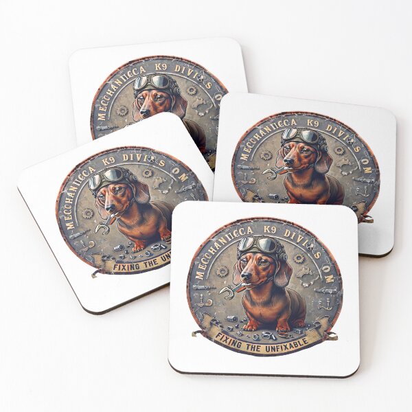 Item preview, Dachshund Mechanic Vintage Badge Wiener Dog Garage designed and sold by PawsRetroStudio.