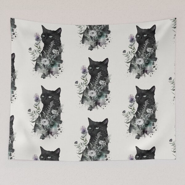 Item preview, Botanical Black Cat Portrait designed and sold by FloreDreamStudio.
