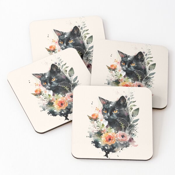 Item preview, Black Cat Portrait and Flowers designed and sold by FloreDreamStudio.