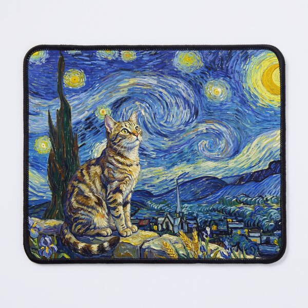 Item preview, Starry Night Cat Van Gogh Style designed and sold by TeeARTHY.