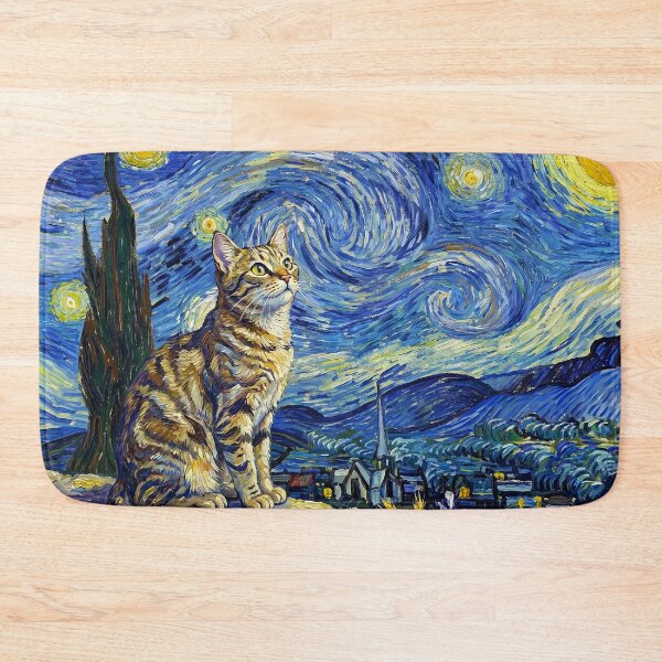 Item preview, Starry Night Cat Van Gogh Style designed and sold by TeeARTHY.