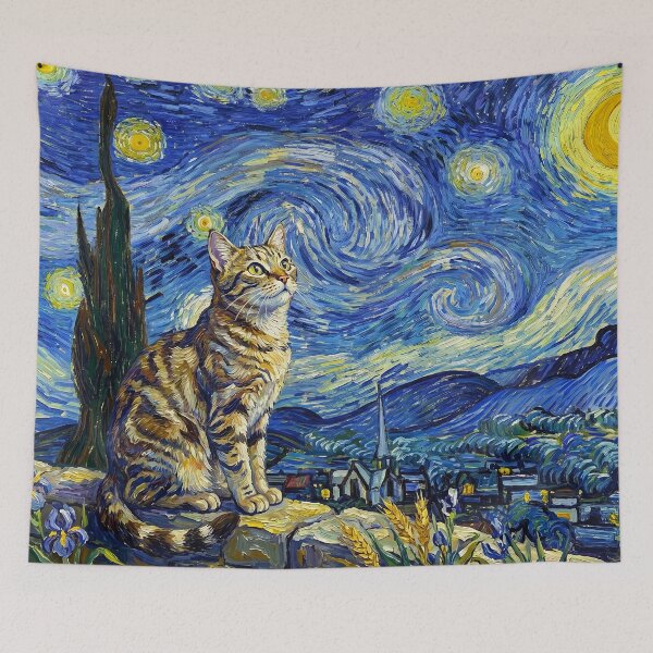 Item preview, Starry Night Cat Van Gogh Style designed and sold by TeeARTHY.