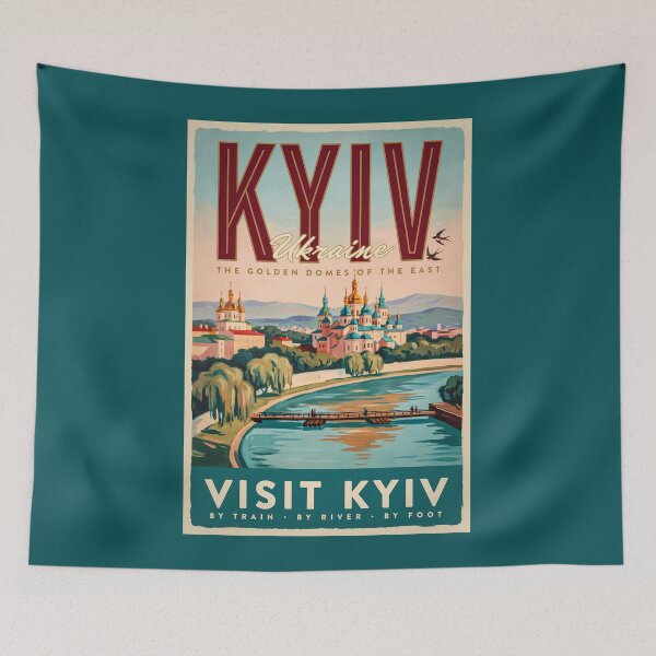 Item preview, Kyiv Ukraine Skyline Illustration Travel Art Vintage designed and sold by KrisSidDesigns.