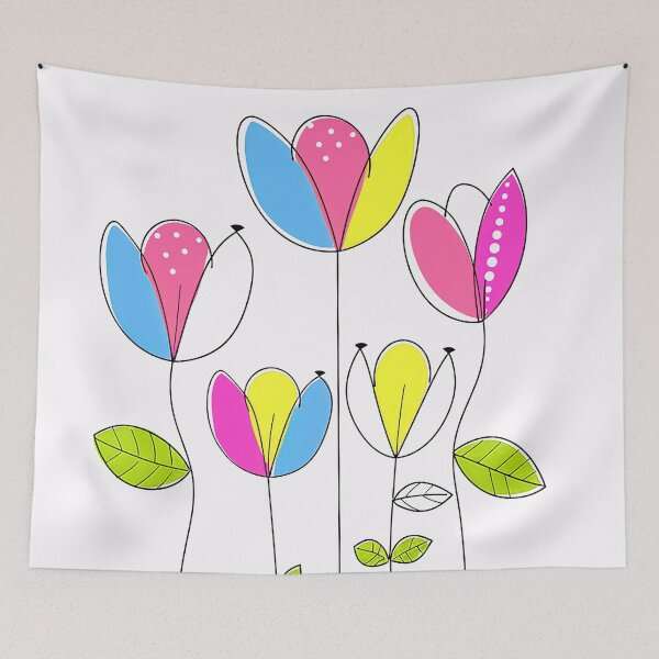 Item preview, Pink, Blue, And Yellow Floral Line Art Designs designed and sold by DEC02.