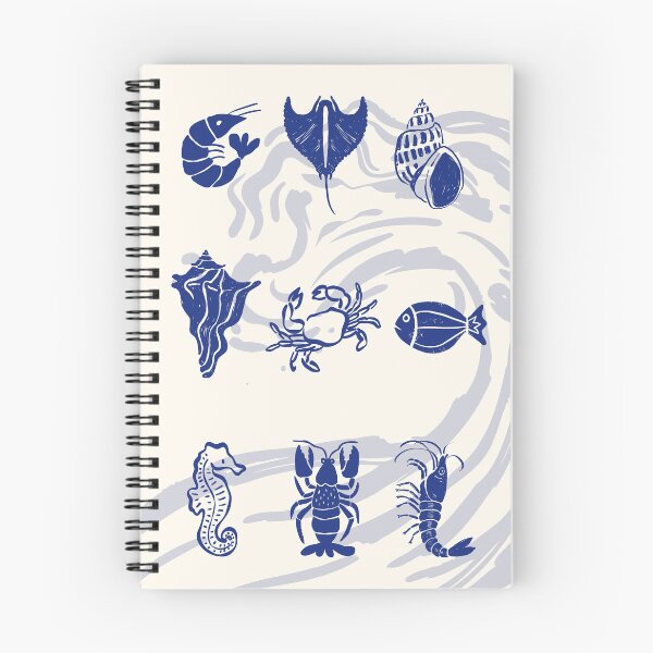 Item preview, ​Blue Nautical Linocut Sea Life and Ocean Wave Illustration designed and sold by HBBS DESIGNS.