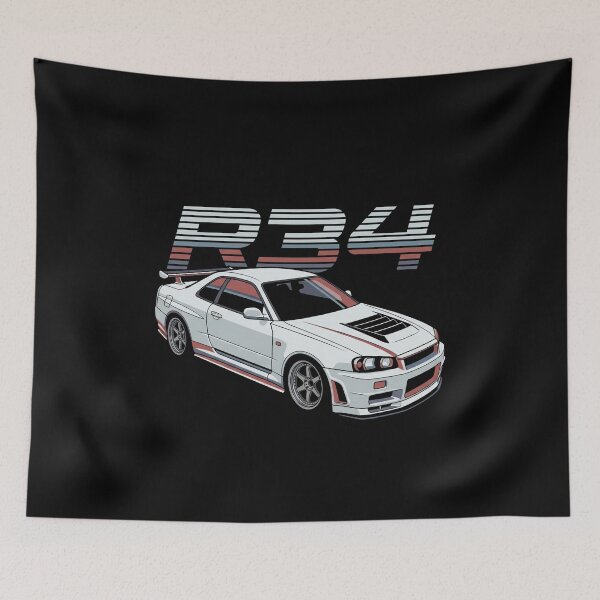 Item preview, R34 GTR Retro Striped White JDM Car designed and sold by Off-Road-Zone.