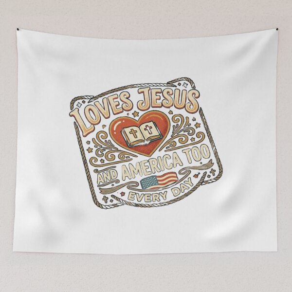 Item preview, Loves Jesus and America Too Vintage Christian Patriotic designed and sold by Wear Sculpt.