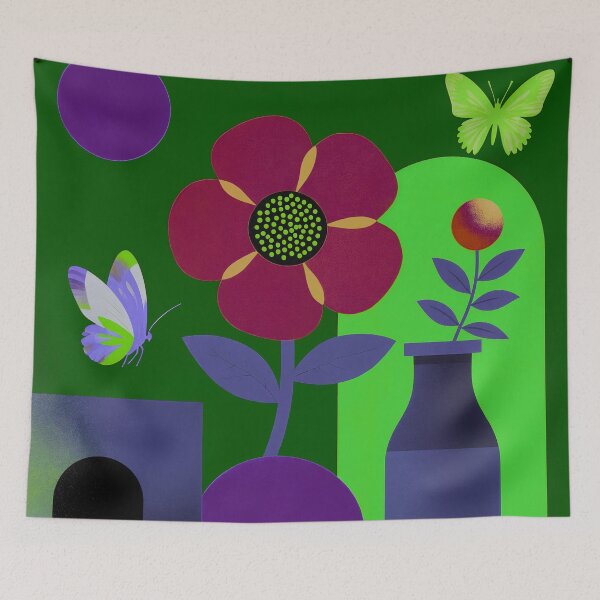 Item preview, Moonlit Emerald Garden | Contemporary Botanical Butterfly Art designed and sold by joycrysstudio.