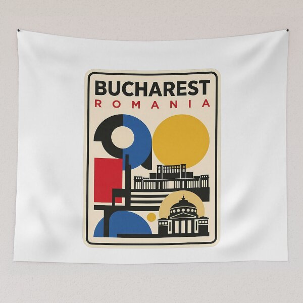 Item preview, Bucharest Romania Retro Minimalist Travel Geometric Landmarks designed and sold by k3rstman1.