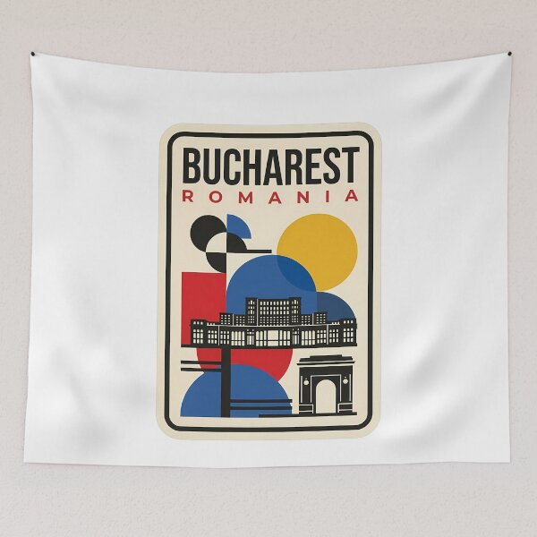 Item preview, Retro Bucharest Romania Bauhaus Geometric Cityscape designed and sold by k3rstman1.