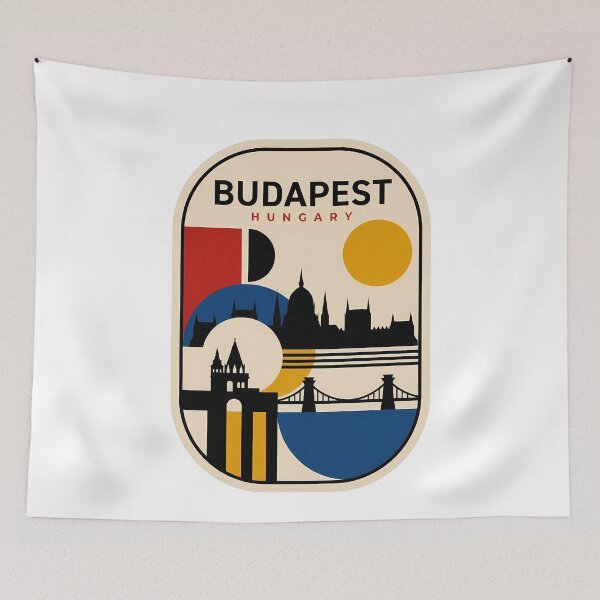 Item preview, Vintage Budapest Hungary Bauhaus Geometric Skyline designed and sold by k3rstman1.