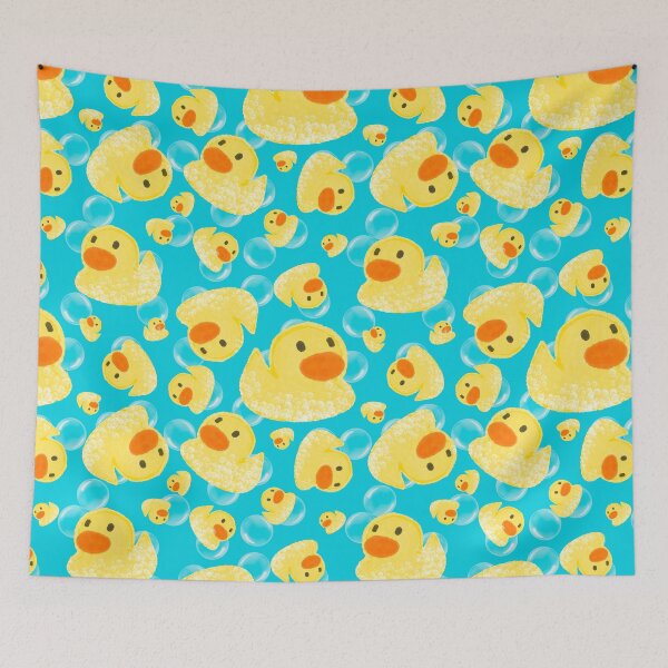 Item preview, Rubber Duck Bath Pattern with Bubbles | Blue Bathroom Duck Design designed and sold by HaileesHollow.