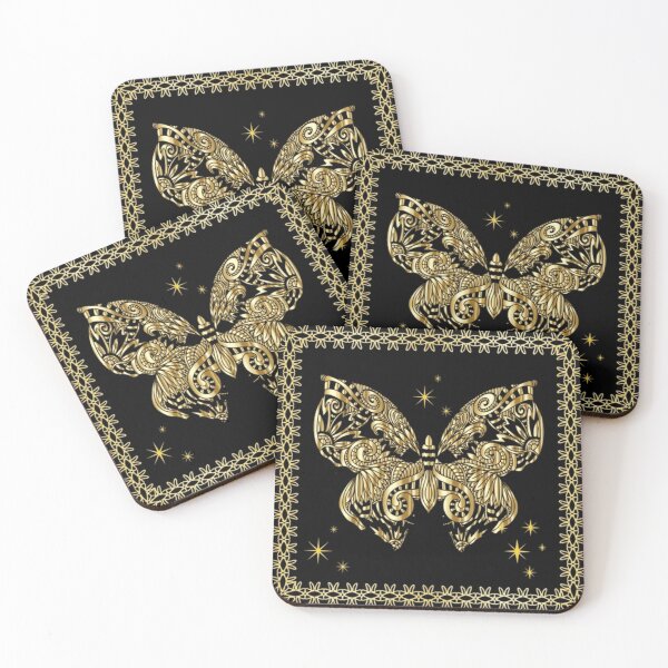 Item preview, Intricate Golden Butterfly | Black Background Luxury Decorative Art  designed and sold by Rawafi Art Studio.