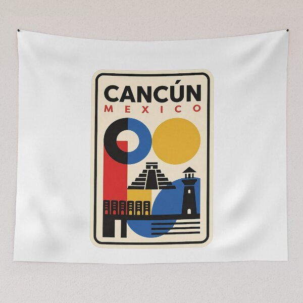 Item preview, Vintage Geometric Cancun Mexico Travel Poster designed and sold by k3rstman1.