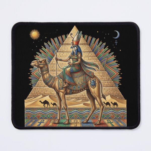 Item preview, Ancient Egyptian Falcon God on Camel | Pyramid Desert Mythology Art designed and sold by Queen Cleopatra.