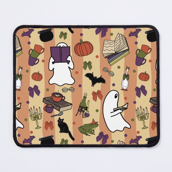 Item preview, Bookish Halloween Pattern with Ghosts Bows Pumpkins Cats and Frogs designed and sold by HaileesHollow.