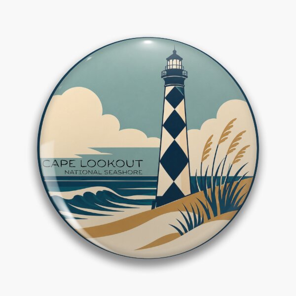Item preview, Cape Lookout National Seashore Lighthouse Retro Travel Badge | North Carolina Coastal Art designed and sold by SimplyJasper.
