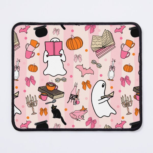 Item preview, Pink Summerween Bookish Halloween Pattern with Ghosts Bows Cats and Frogs designed and sold by HaileesHollow.