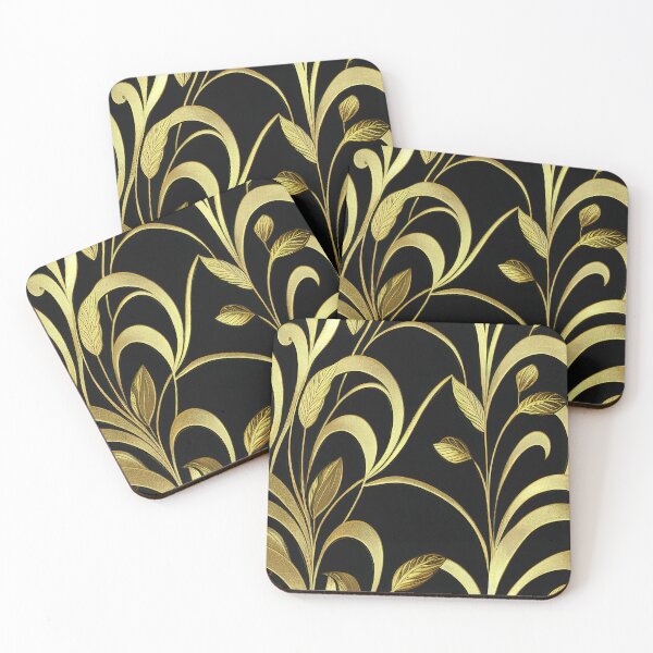 Item preview, Golden Colored Lush Leaves Art Deco Designs Pattern  designed and sold by DEC02.