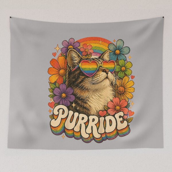 Item preview, Funny Gay Pride Purride Cat LGBTQ Floral Rainbow Pride Month designed and sold by GreggRoss.