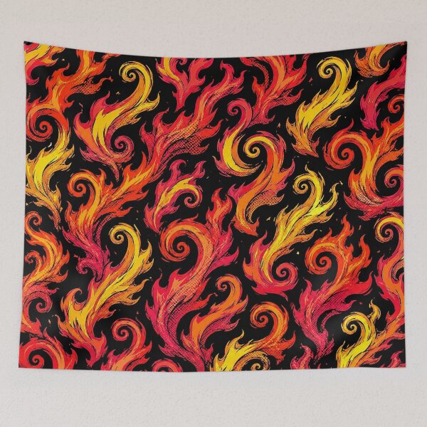 Item preview, Swirly Pop Art Flames Fire Pattern on Black designed and sold by BeJolley.