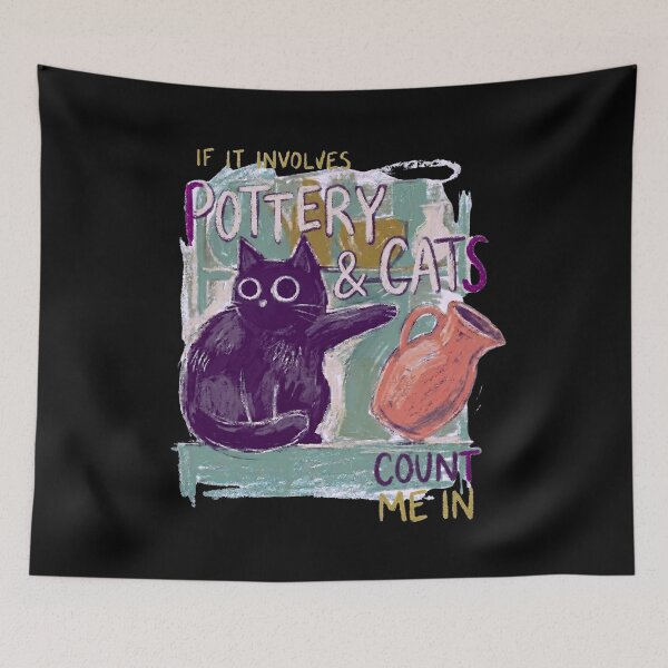 Item preview, Pottery and Cats Painted Cat Pushing Pot designed and sold by Teequeque.