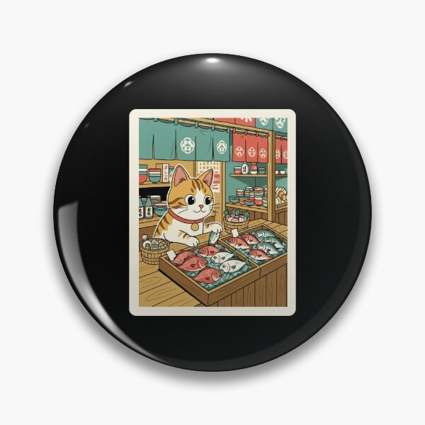 Item preview, Lucky Market Cat Watching Fresh Fish at a Cozy Seafood Stall designed and sold by JordynLadukeg65.