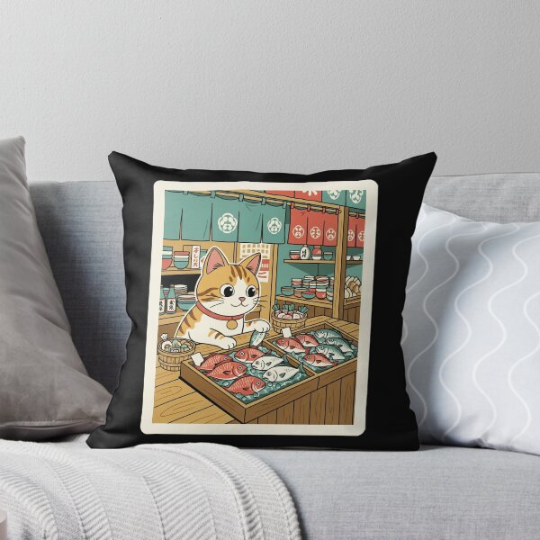 Item preview, Lucky Market Cat Watching Fresh Fish at a Cozy Seafood Stall designed and sold by JordynLadukeg65.