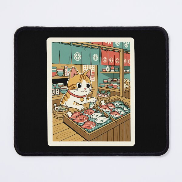 Item preview, Lucky Market Cat Watching Fresh Fish at a Cozy Seafood Stall designed and sold by JordynLadukeg65.