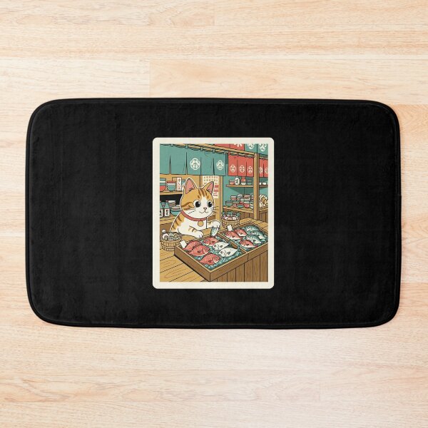 Item preview, Lucky Market Cat Watching Fresh Fish at a Cozy Seafood Stall designed and sold by JordynLadukeg65.
