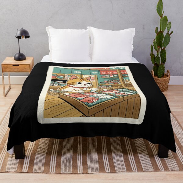 Item preview, Lucky Market Cat Watching Fresh Fish at a Cozy Seafood Stall designed and sold by JordynLadukeg65.