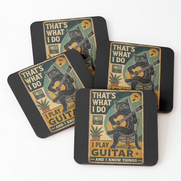Item preview, Black Cat Playing Guitar Vintage Musician Humor Poster Style designed and sold by eliramaison.