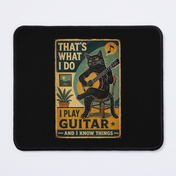 Item preview, Black Cat Playing Guitar Vintage Musician Humor Poster Style designed and sold by eliramaison.