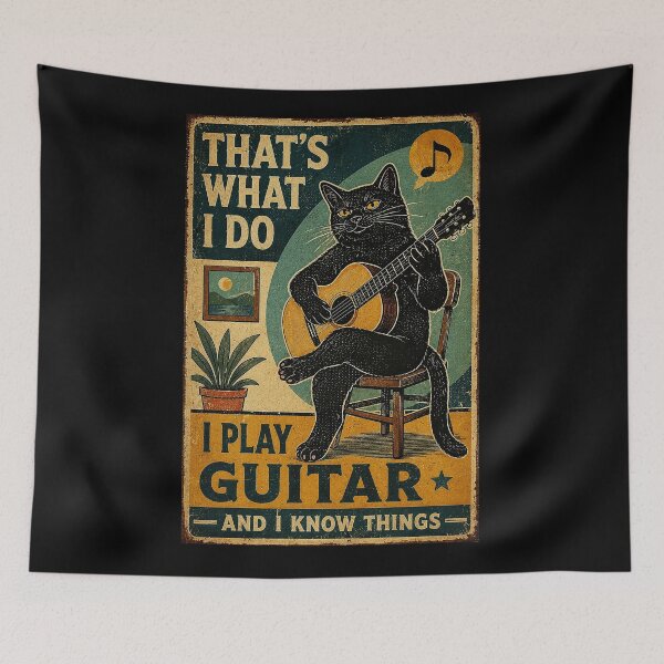 Item preview, Black Cat Playing Guitar Vintage Musician Humor Poster Style designed and sold by eliramaison.