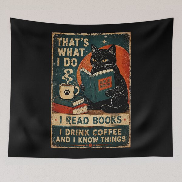 Item preview, Black Cat Reading Books and Coffee Vintage Literary designed and sold by eliramaison.