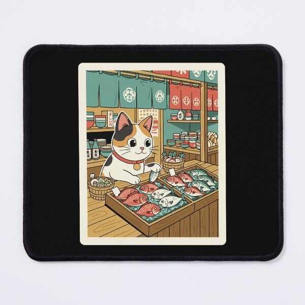 Item preview, Cozy Market Cat Watching Fresh Fish at Neighborhood Stall designed and sold by JordynLadukeg65.
