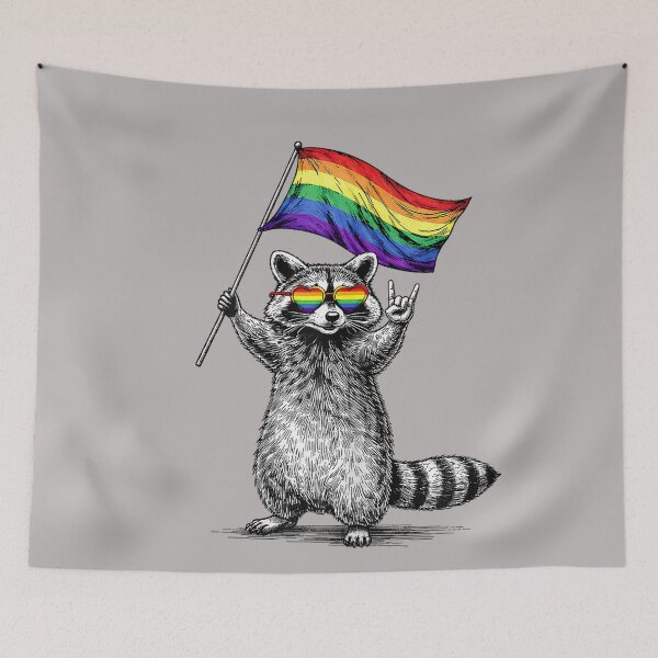 Item preview, Funny LGBT Ally Raccoon Holding A Rainbow Flag LGBT Support designed and sold by GreggRoss.