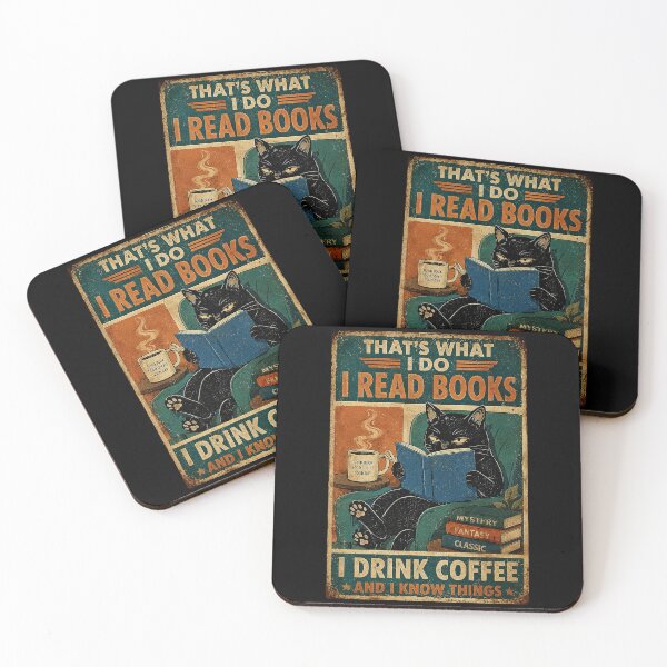 Item preview, Vintage Black Cat Reading Books with Coffee Cozy Bookworm designed and sold by eliramaison.