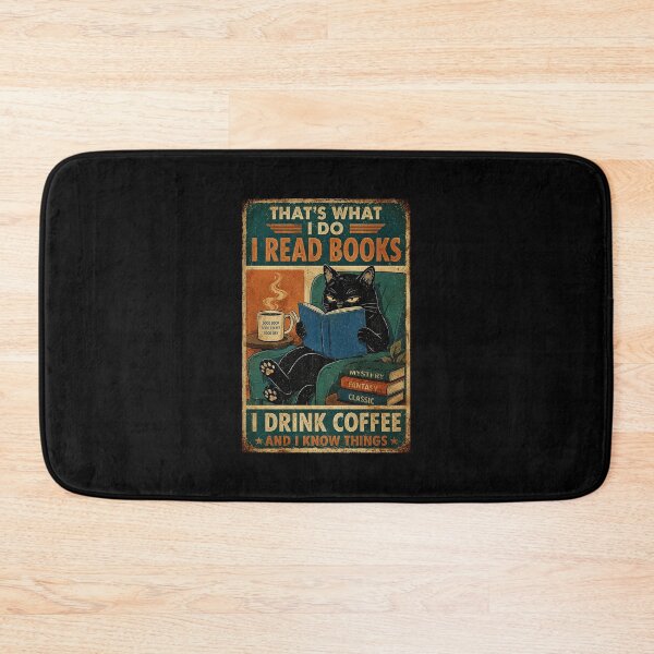 Item preview, Vintage Black Cat Reading Books with Coffee Cozy Bookworm designed and sold by eliramaison.