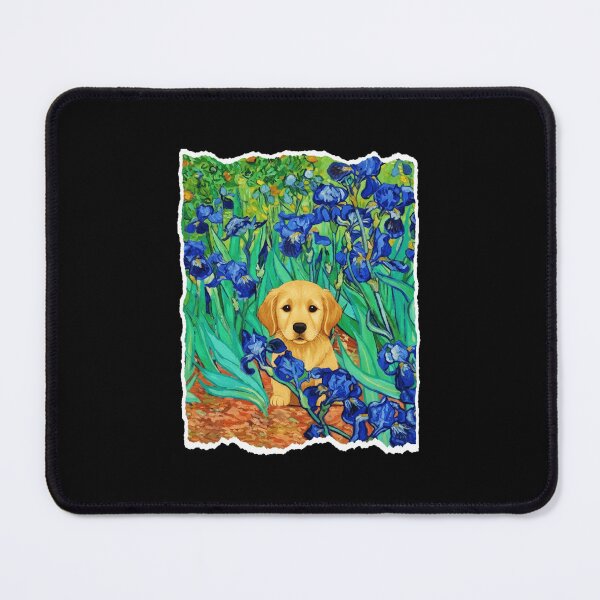 Item preview, Golden Puppy Resting Among Vibrant Blue Iris Garden Blooms designed and sold by JordynLadukeg65.