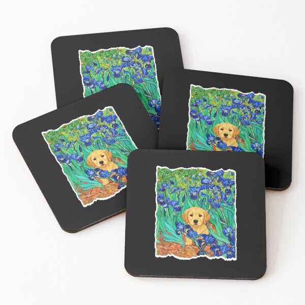 Item preview, Golden Puppy Resting Among Vibrant Blue Iris Garden Blooms designed and sold by JordynLadukeg65.