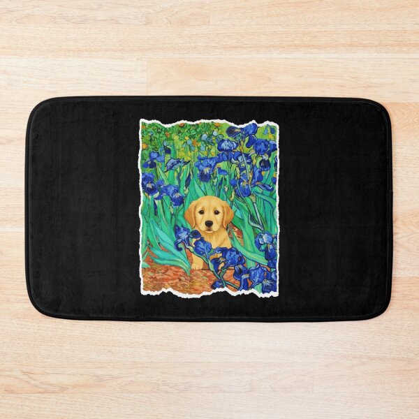Item preview, Golden Puppy Resting Among Vibrant Blue Iris Garden Blooms designed and sold by JordynLadukeg65.